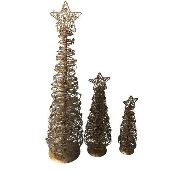 Crate&Barrel Gold Spiral Glitter Christmas Tree Centerpiece Set of 3 - Picture 1 of 3